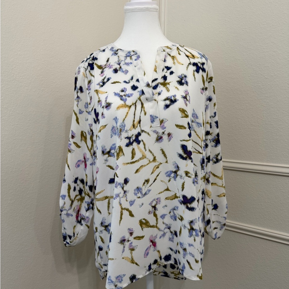Daniel Rainn White Tunic with Blue, Olive & Lavender Floral Print